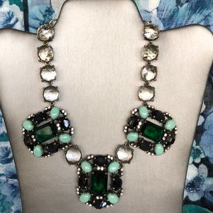 J. Crew Gorgeous Green/Clear Rhinestones Statement Necklace